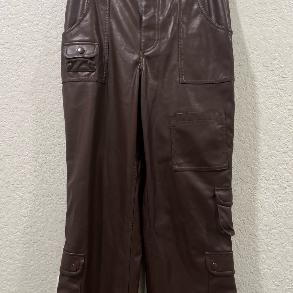 LPA Germano Faux Leather Cargo Pant in Dark Chocolate SIZE XS - Picture 7 of 11